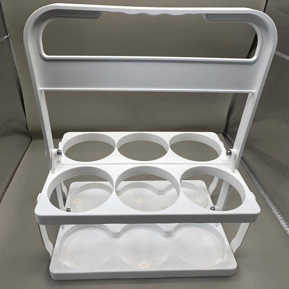 Vintage White Plastic Folding 6 Pack Bottle Carrier Drink Caddy Grab & Go